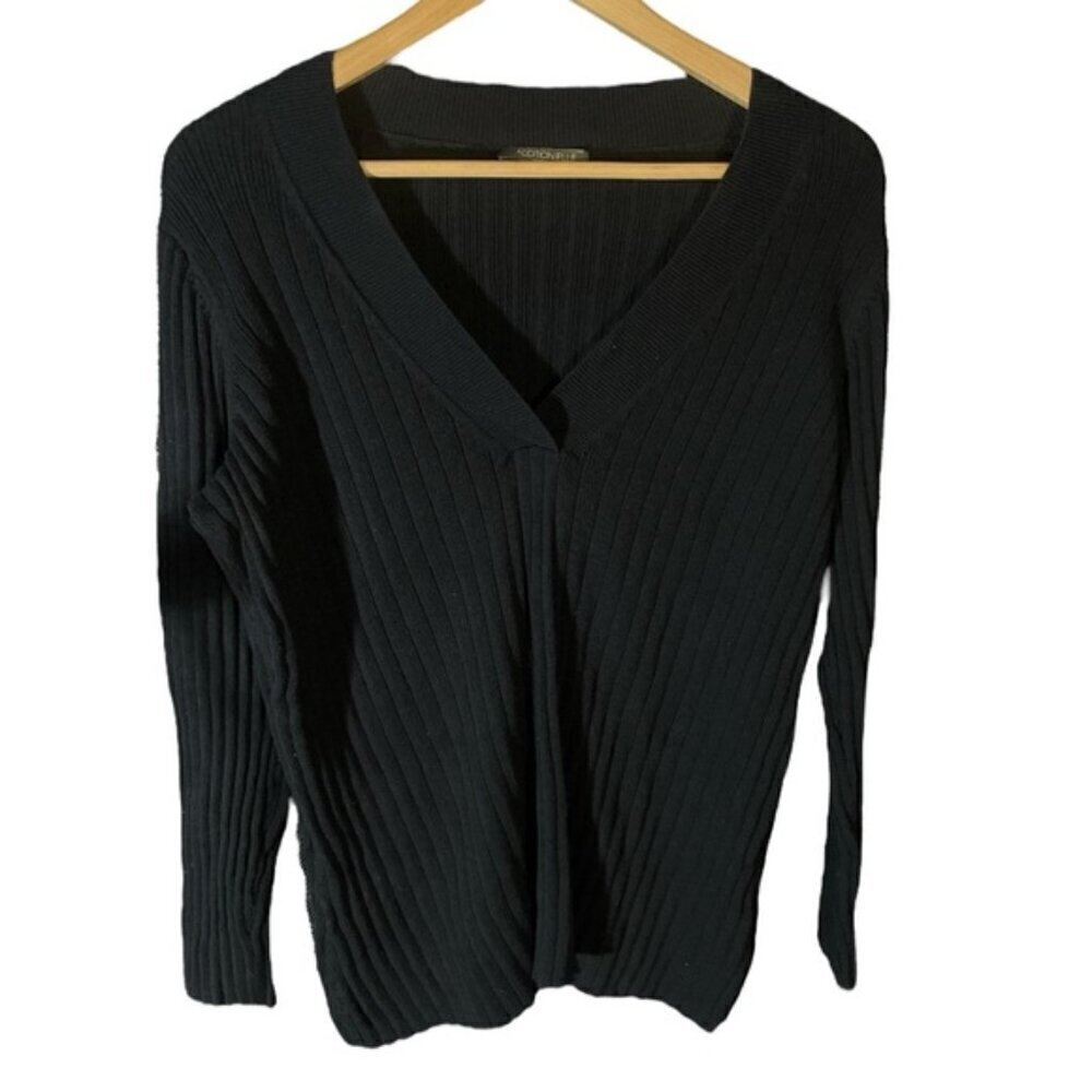 Addition Elle Plus Size Black Long Sleeves Ribbed Sweater Shirt V Neck Fall Tops